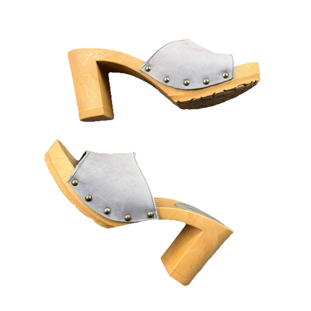 Colin Stuart Italian Nubuck Wood Clog Mule Heels Gray Size 8 / EU 39